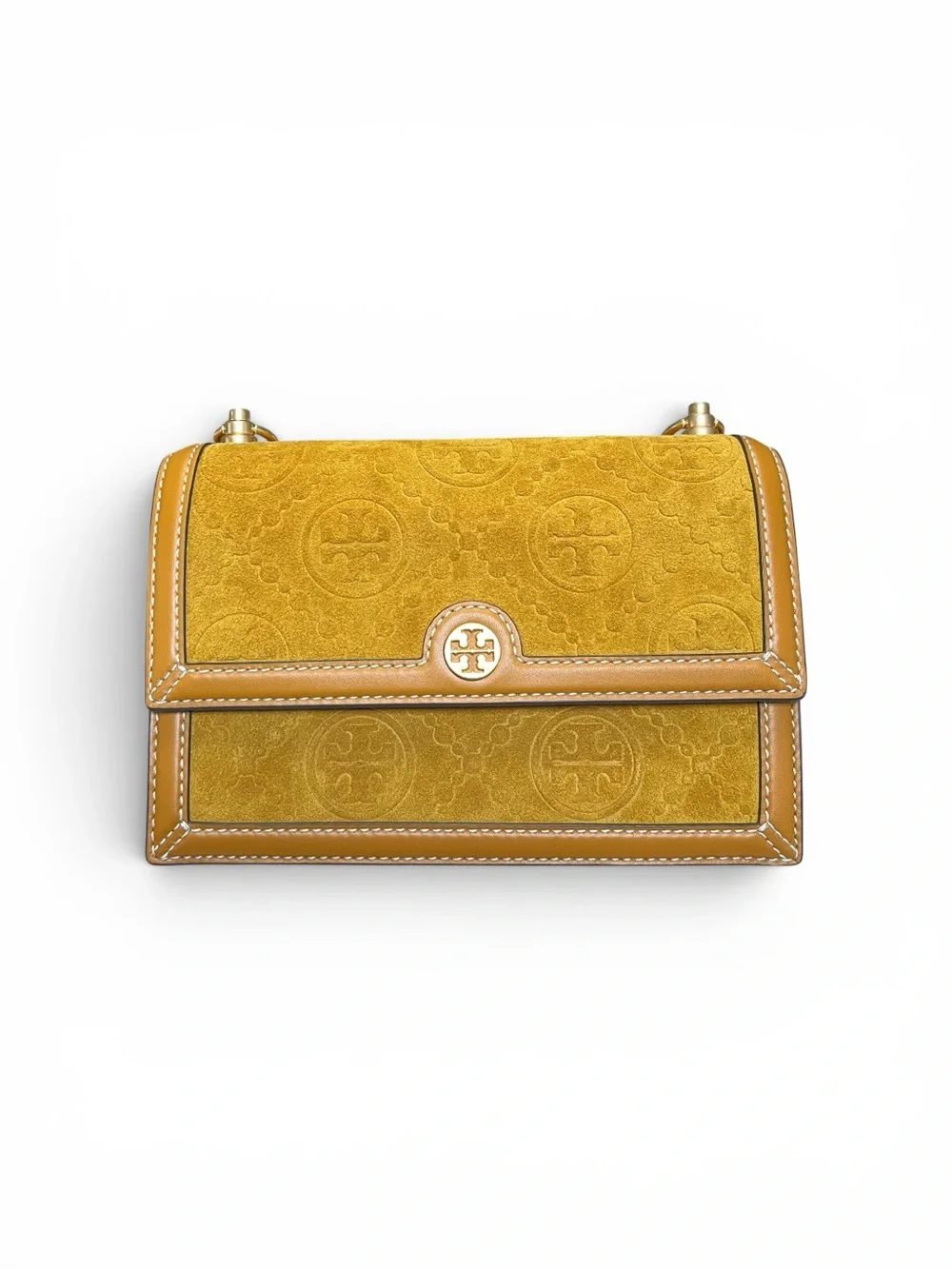 ✧ Tory Burch Suede Embossed Shoulder Bag In Deep Sunflower - Picture 6 of 9
